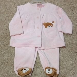 NWT Kidgets 2pc Light Pink Footie Pajama Set with Bear Accents